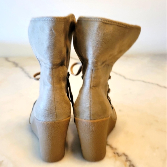 Unionbay Boots Womens Pike Faux Fur Lined Wedge Ankle Brown Fabric Lace Up - Picture 7 of 8